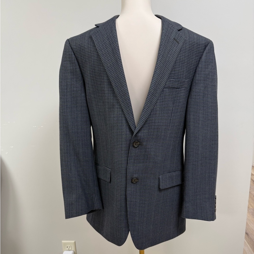 Lauren Ralph Lauren 100% Wool Sport Coat | 38R | Blue Houndstooth